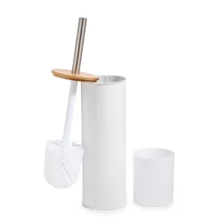 New BATHROOM COLLECTION Brosse wc blanc couvercle bambou