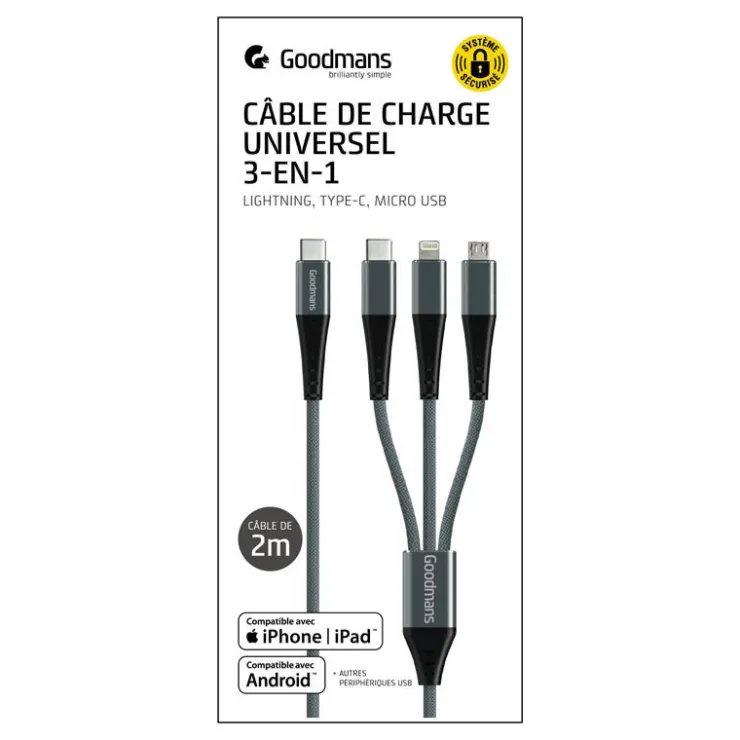 Cable type c 3 en 1 2 m