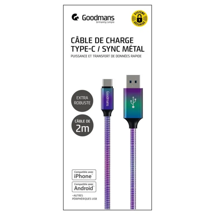 New Cable usb a to type c 2 m metal