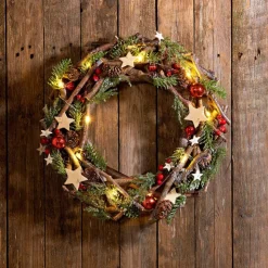 Couronne/etoile/coeur bois lum