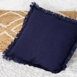Coussin a franges 45x45cm indigo