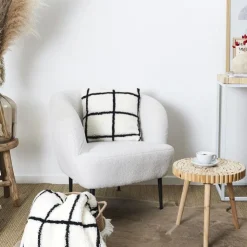 Outlet Coussin sherpa blanc carreaux no