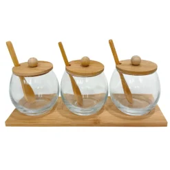 KITCHEN COLLECTION Lot de 3 pots verre avec support