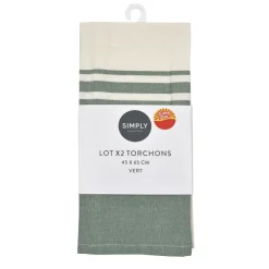 Outlet SIMPLY Lot x2 torchons vert 45x65