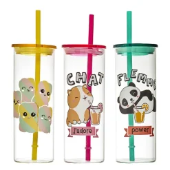 Discount Mug en verre avec paille 45cl ka