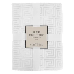 Clearance Plaid motif grec 150x200cm blanc
