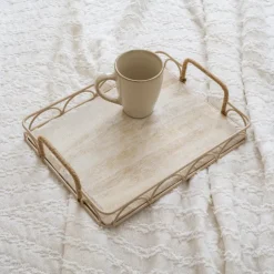 NATURAL HOME Plateau effet marbre bord feston