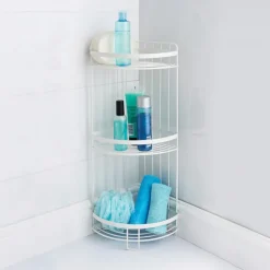 Sale ORGANIZED BATHROOM Rangement d'angle 3 niveaux gris
