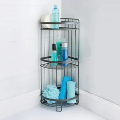 Sale ORGANIZED BATHROOM Rangement d'angle 3 niveaux gris