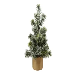 New Sapin givre en pot en bois