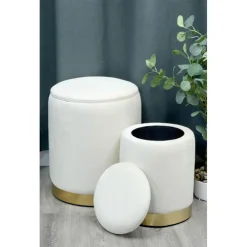 Hot Set 2 poufs velours beige