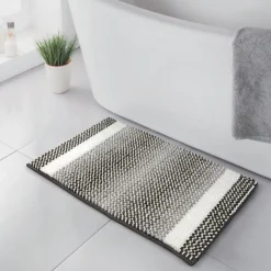Sale BATHROOM COLLECTION Tapis de bain chenille gris blan