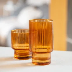 Hot KITCHEN COLLECTION Verre haut strie brun 46cl x4